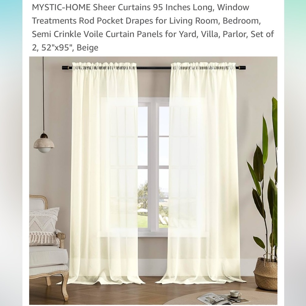 💕 2/$15 Mystic Home Beige Sheer Curtains-2 Panels-NWOT